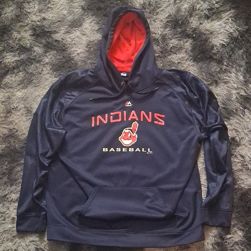 Majestic Navy and Red Cleveland Indians Hoodie